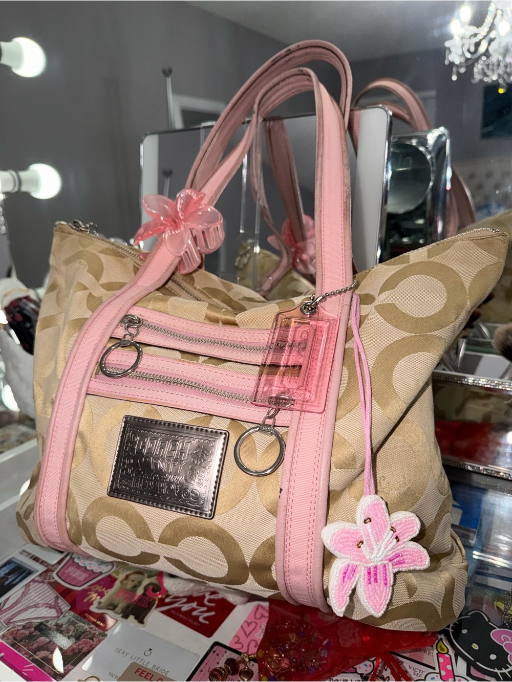Coach Poppy Pink & Khaki Canvas Tote